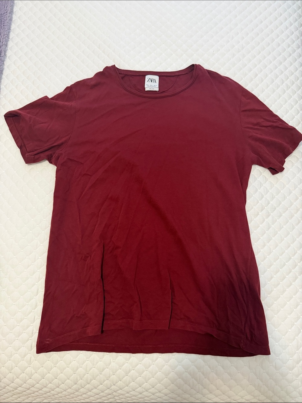 Zara Men Burgundy Crew Neck T-Shirt